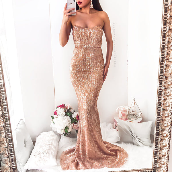 Is This Love Sequin Maxi Dress - Rose Gold – Honey Peaches